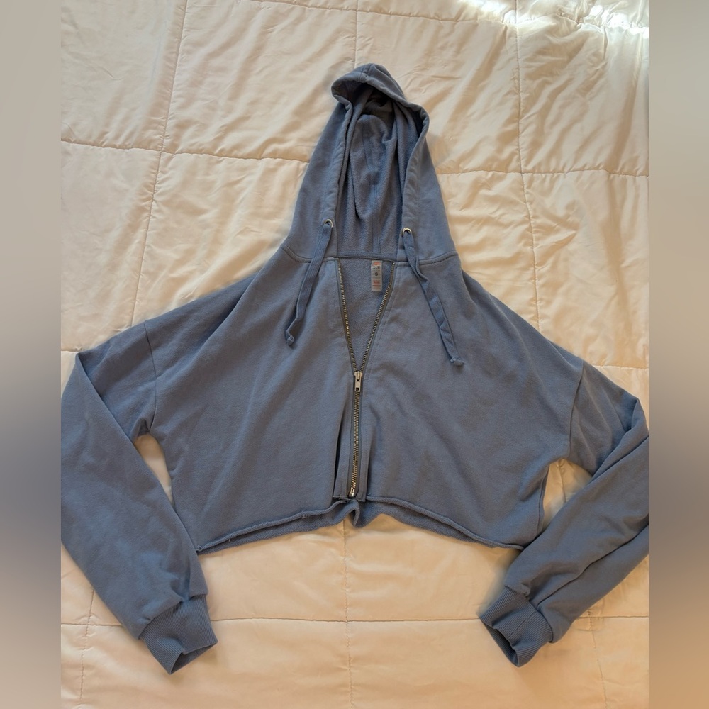 Blue cropped zip up jacket